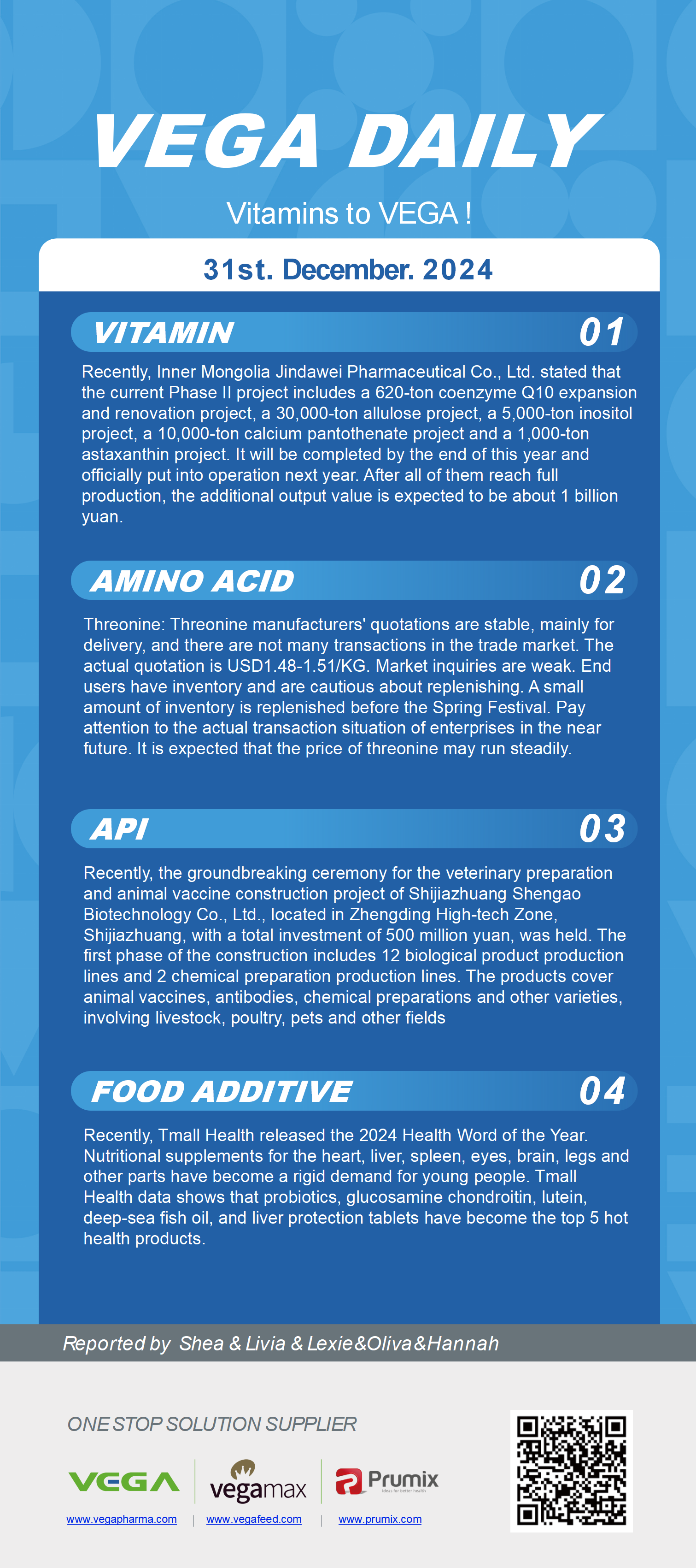 Vega Daily Dated on Dec 31st 2024 Vitamin Amino Acid APl Food Additives.png